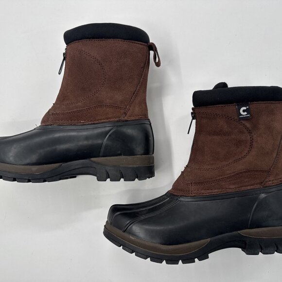 Mens Duck Boots 10 Brown Leather Rubber Mid Front Zip Padded Winter Comfortemp - Picture 7 of 12